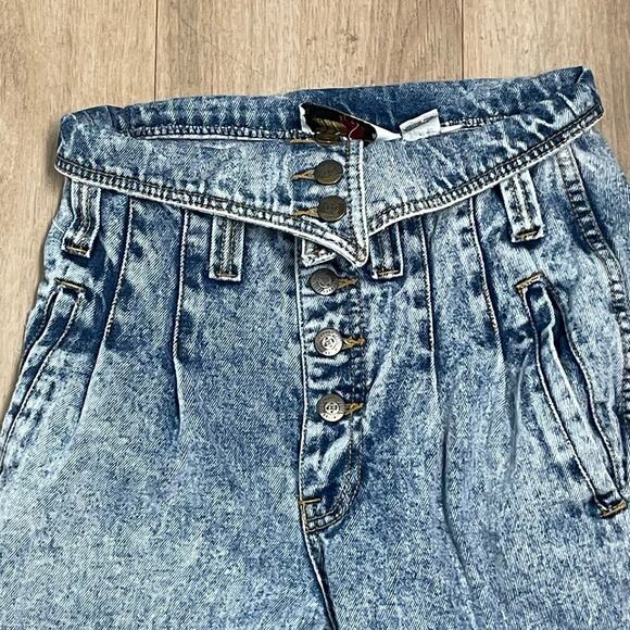 Vintage 80s Limited Express Acid Wash Fold Over High Waist Jeans Tapered Leg EXP - Picture 2 of 8
